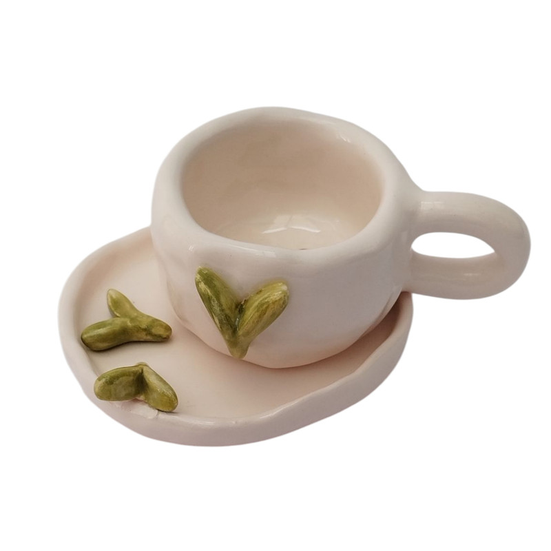 فنجان و نعلبکی سرامیکی دست ساز مدل جوانه