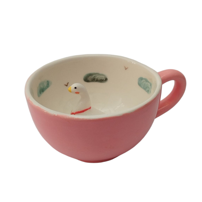 فنجان سرامیکی عروسکی مدل غاز رنگ صورتی