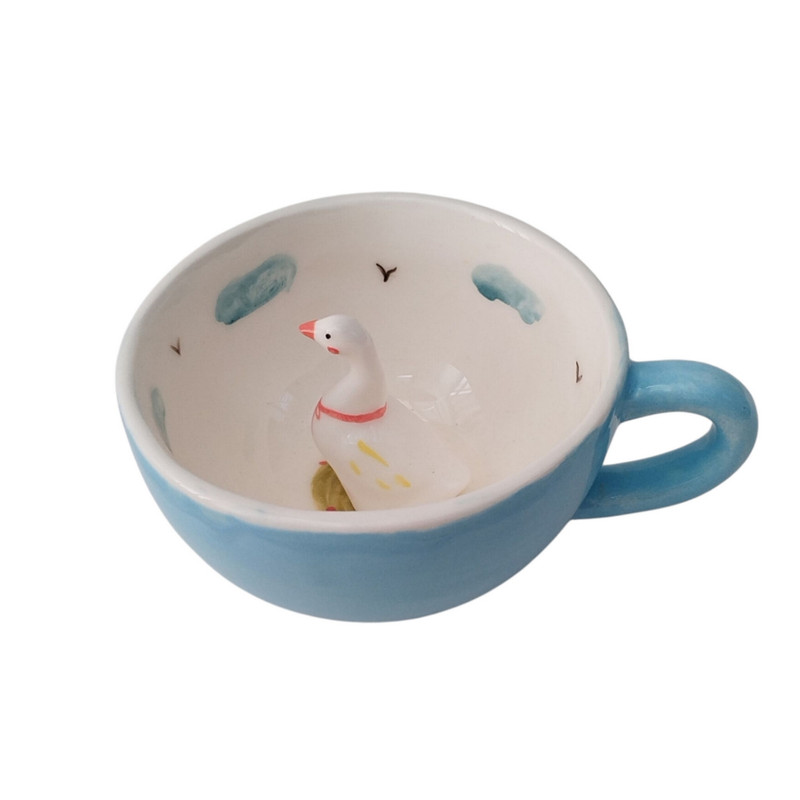 ماگ سرامیکی عروسکی طرح غاز رنگ آبی