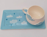 ست ماگ و زیرماگی دست ساز طرح ابری | فطرس سرامیک